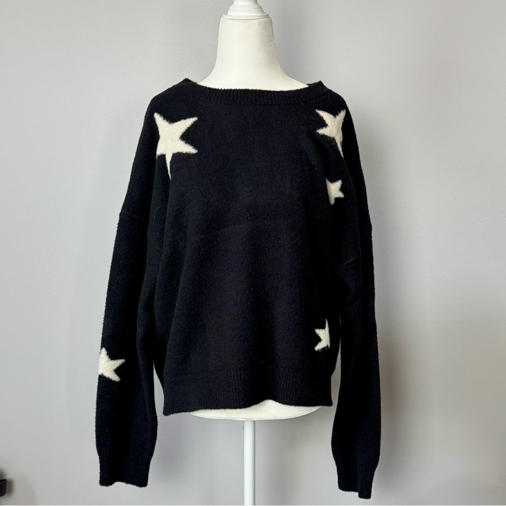 Thread & Supply Black Sweater with White Stars